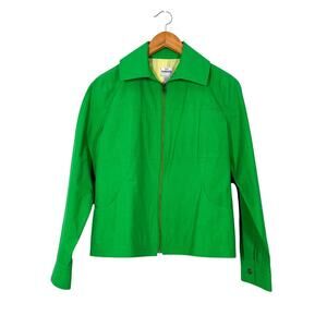 Chico’s Lightweight Cotton Bright Green Jacket Blazer‎ Sz 0 US XS Full Zip Basic